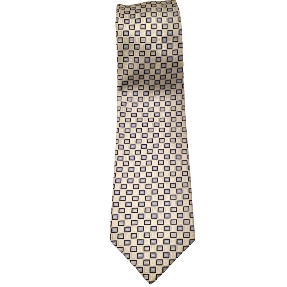 Pierre Cardin Silk Tie Classic Cream with Blue Squares Design